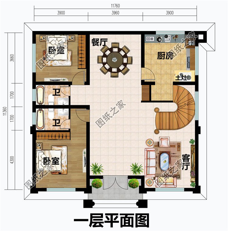 農村四層霸氣別墅設計圖一層