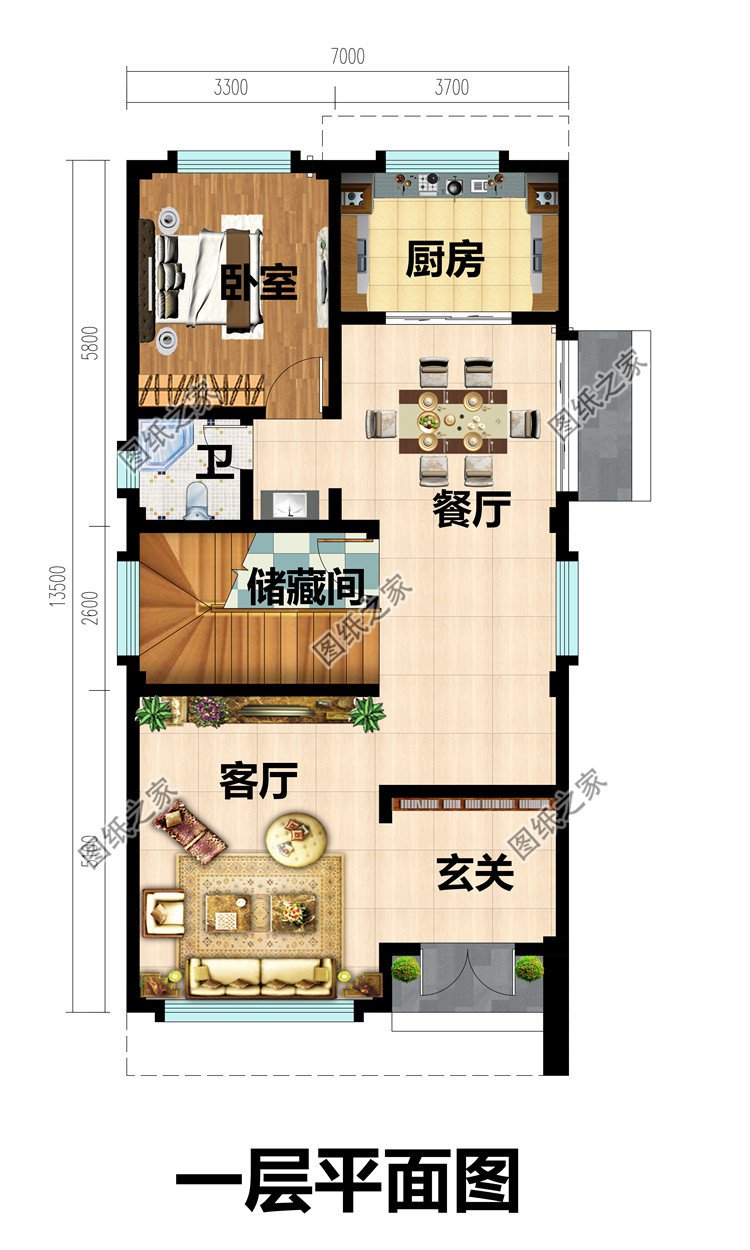 平屋頂四層農村別墅設計圖一層