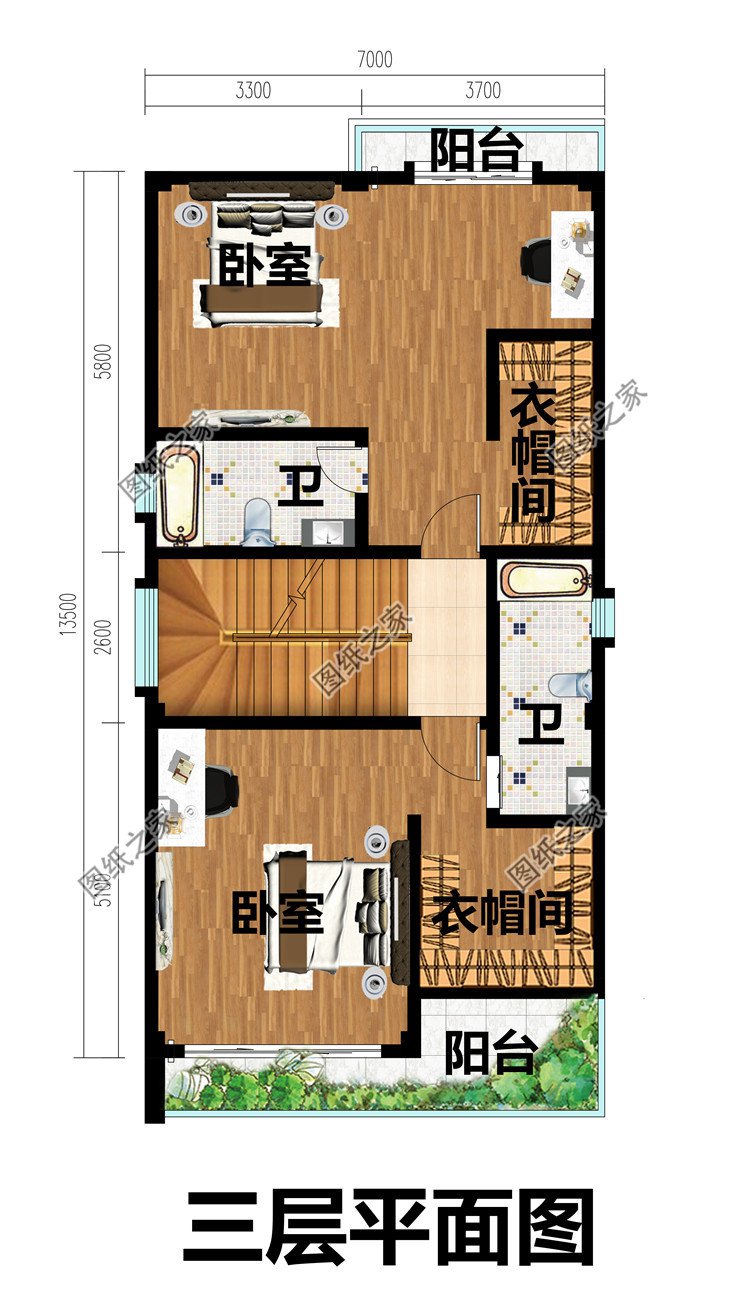 平屋頂四層農村別墅設計圖三層