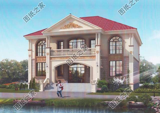 二層大面寬別墅圖紙，外觀氣勢有力，內部布置實用