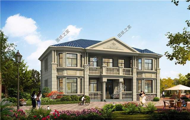 對稱性歐式二層別墅，這房子可真有氣勢，簡直是個小宮殿