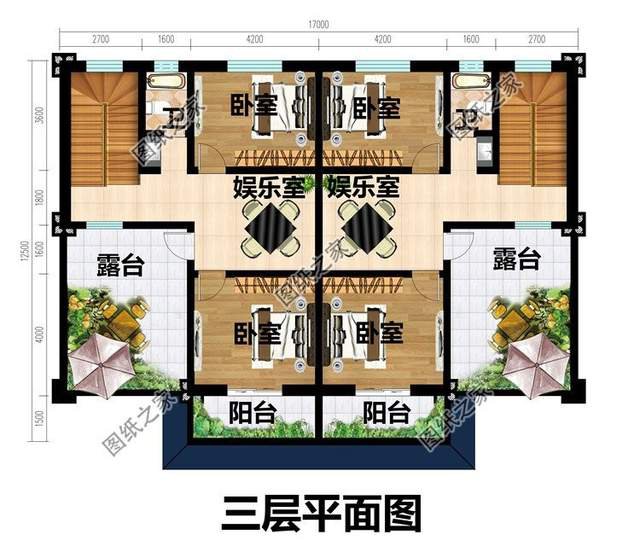 兄弟三層雙拼房設計圖，鄉村別墅還可以這建看到效果圖就愛了