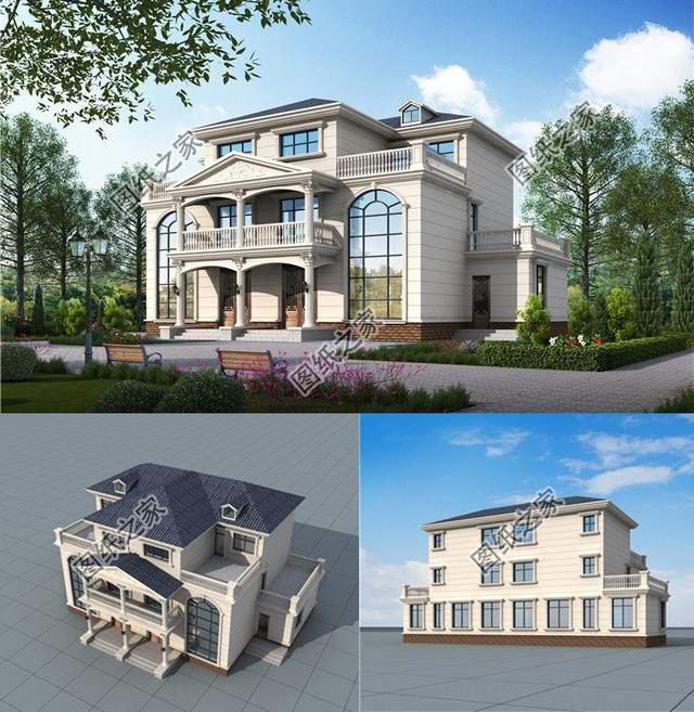 兄弟三層雙拼房設計圖，鄉村別墅還可以這建看到效果圖就愛了