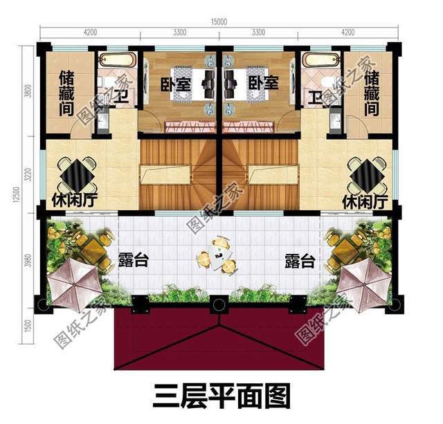 兄弟三層雙拼房設計圖，鄉村別墅還可以這建看到效果圖就愛了