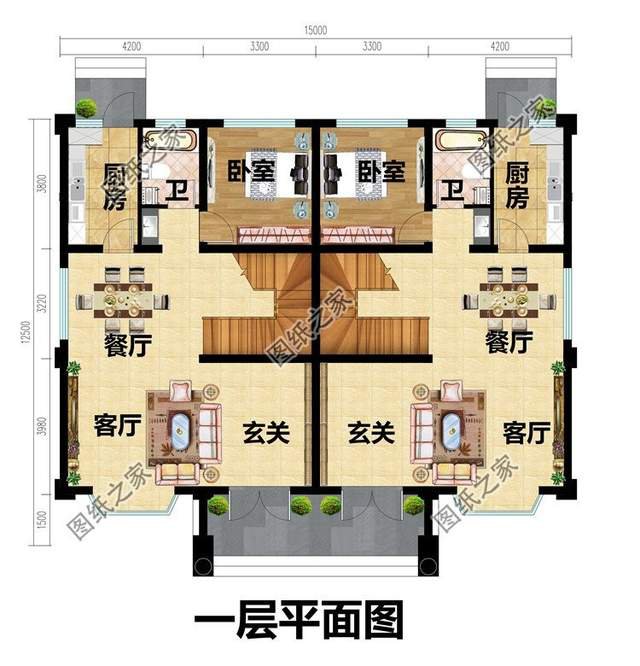 兄弟三層雙拼房設計圖，鄉村別墅還可以這建看到效果圖就愛了