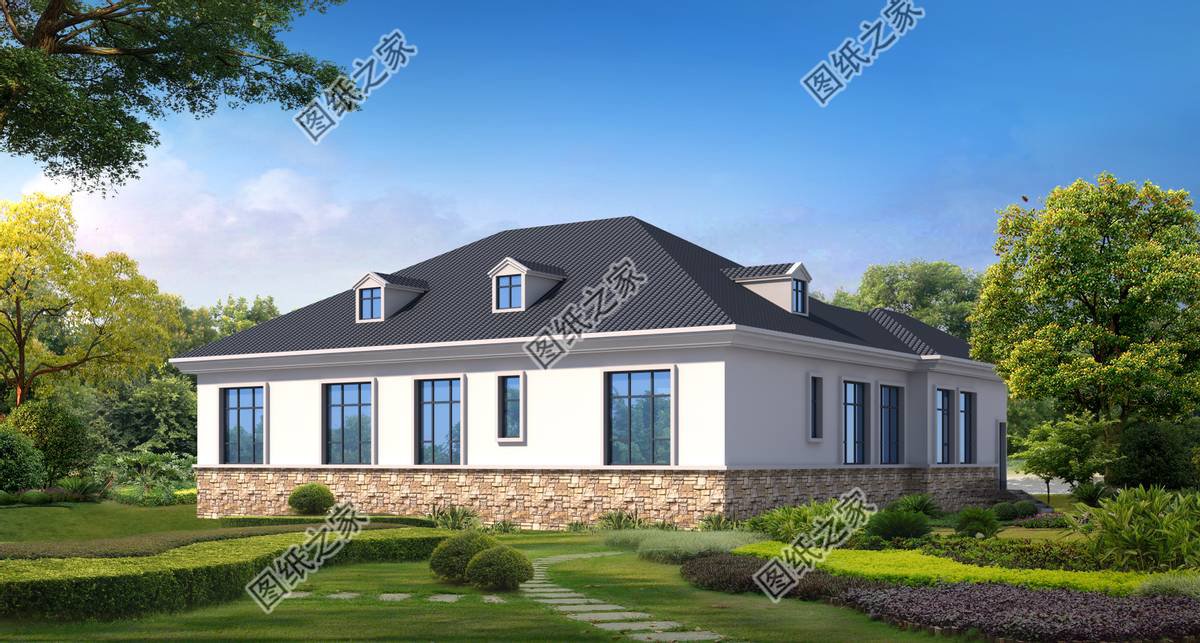 七字型一層別墅，獨立廚房設計，鄉村建房優選戶型