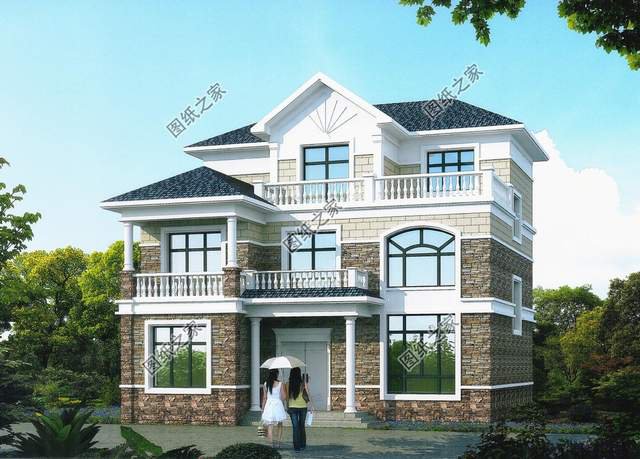 鄉村二層小洋樓設計，造型方正，層次多變，外觀豪華大氣