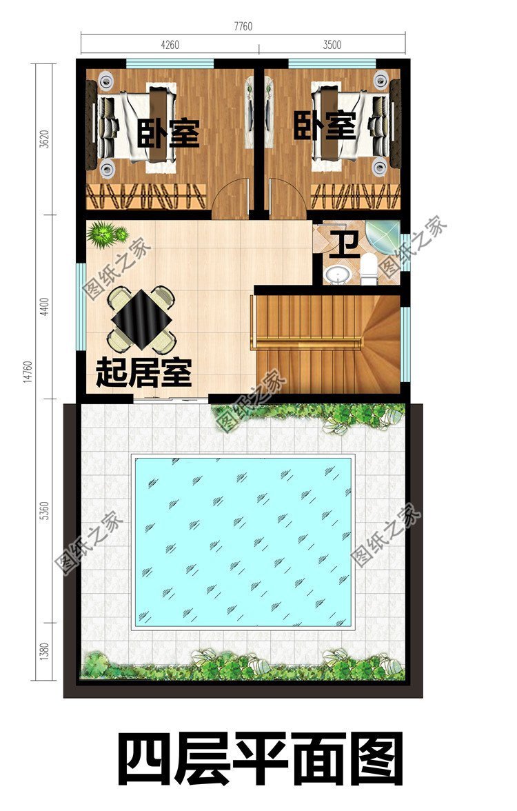 迷你四層別墅設計，平屋頂設計造價低，每一層功能齊全
