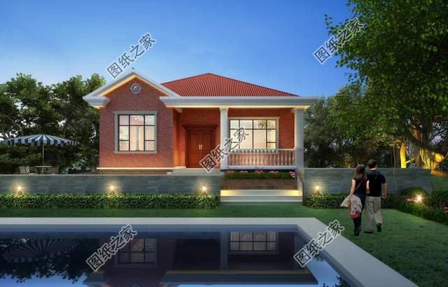 農(nóng)村一層小別墅設(shè)計，東方紅配色，滿滿的愛國情懷