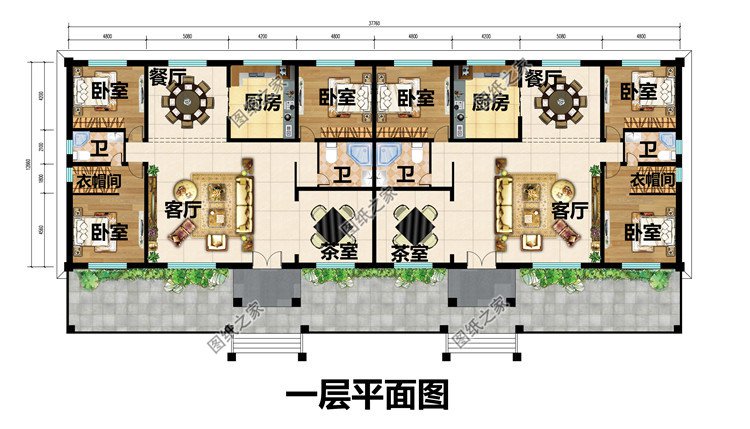 一層雙拼自建別墅設(shè)計圖