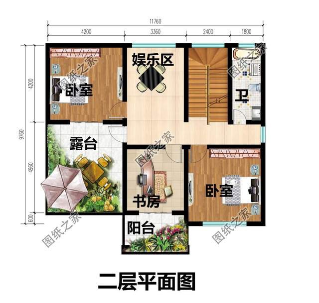 簡約三開間二層別墅，二樓小露臺，閑坐聊天好不愜意