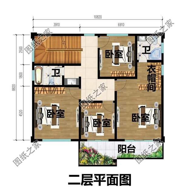 二層平屋頂別墅設計，屋頂花園非常寬敞，在這里休息肯定十分舒適