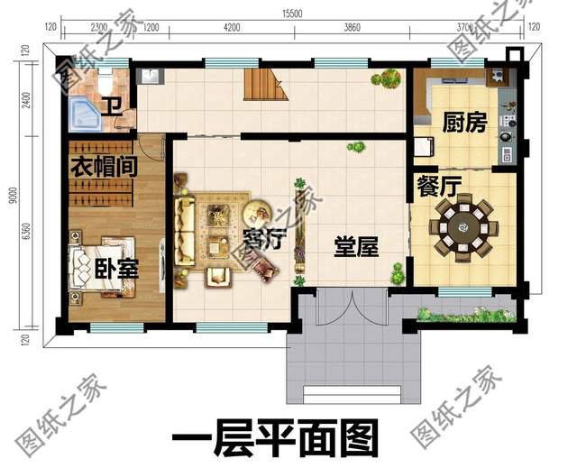 二層帶堂屋別墅設計圖，擺脫平凡無聊的生活，向往簡單自然的空間