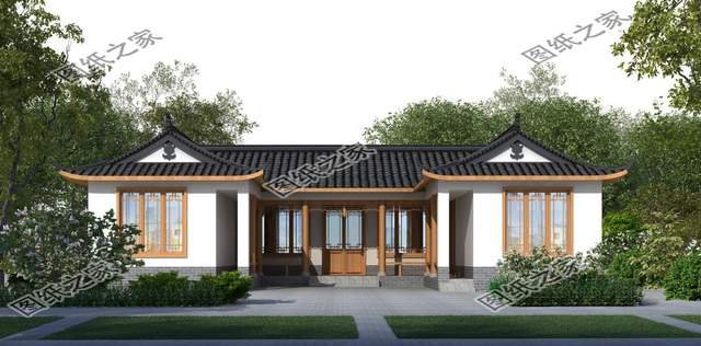 一層三合院別墅設計，清雅古韻，色調沉穩靜默