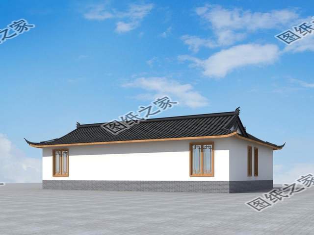 一層三合院別墅設計，清雅古韻，色調沉穩靜默