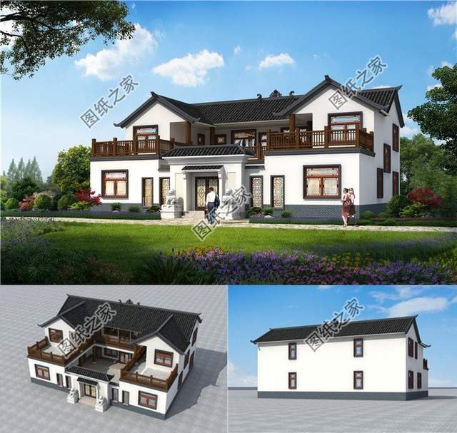 中式合院別墅設計，黑白映畫，白磚黛瓦體現傳統中式建筑