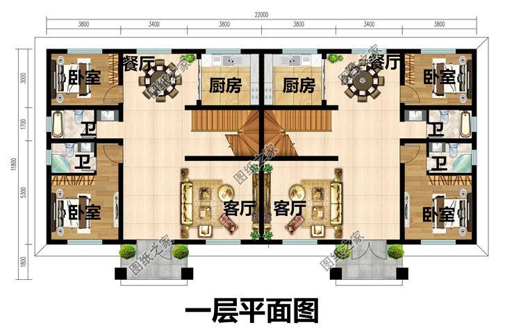 雙拼別墅戶型設計圖，凝聚家人情感的居所，帶給您溫馨的農村生活