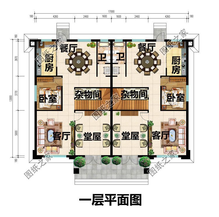 雙拼別墅戶型設計圖，凝聚家人情感的居所，帶給您溫馨的農村生活