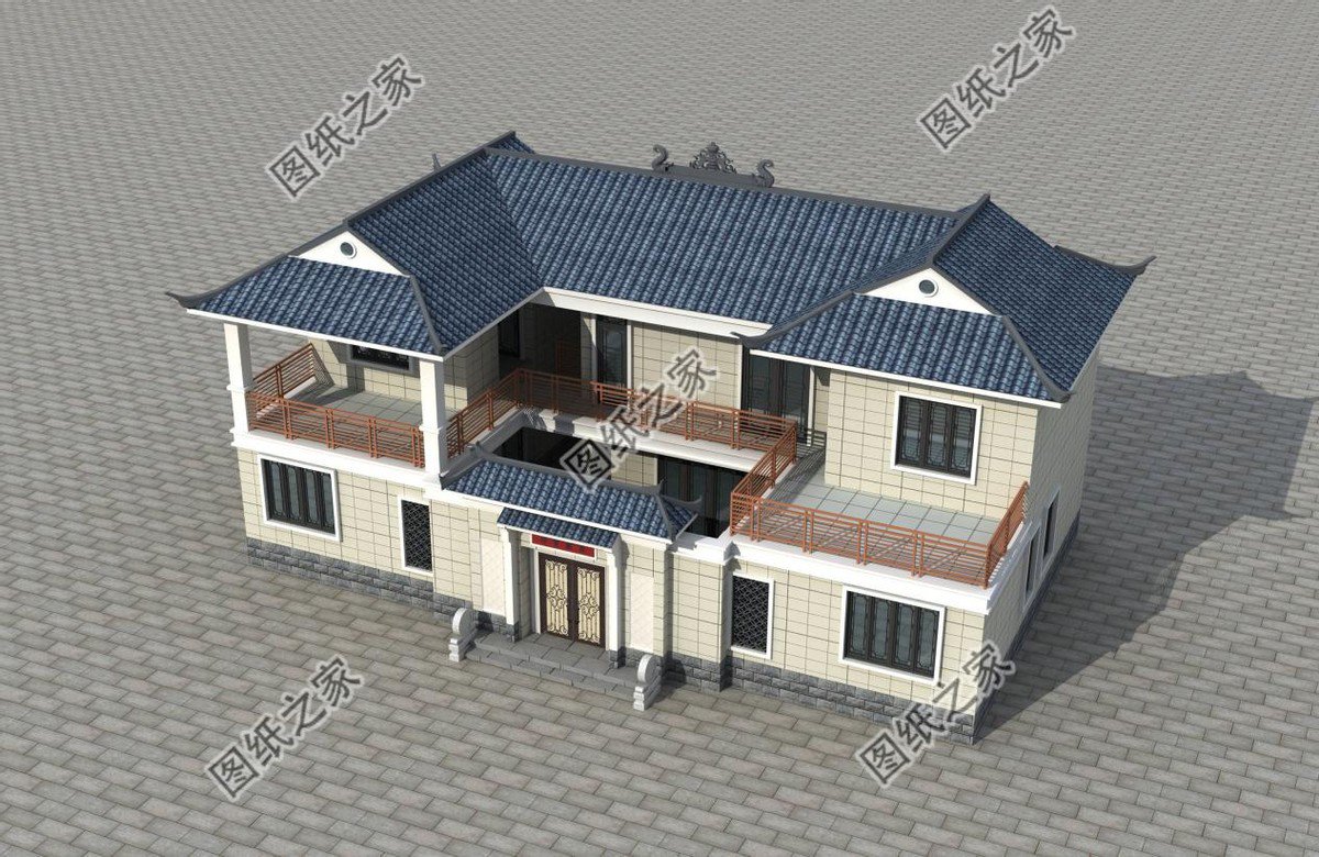 新中式庭院住宅設計，色彩搭配簡潔樸素，中式特色融合很好