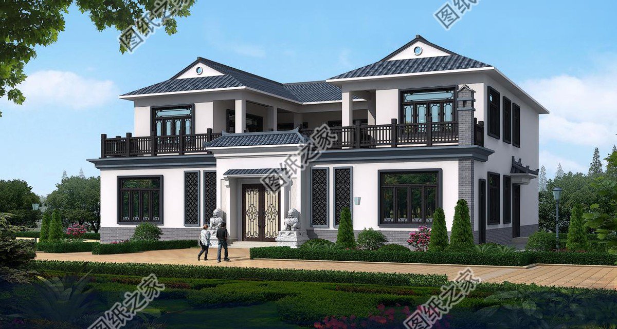 新中式庭院住宅設計，色彩搭配簡潔樸素，中式特色融合很好