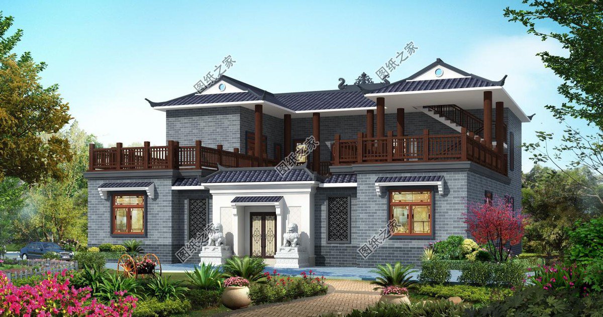 新中式庭院住宅設計，色彩搭配簡潔樸素，中式特色融合很好