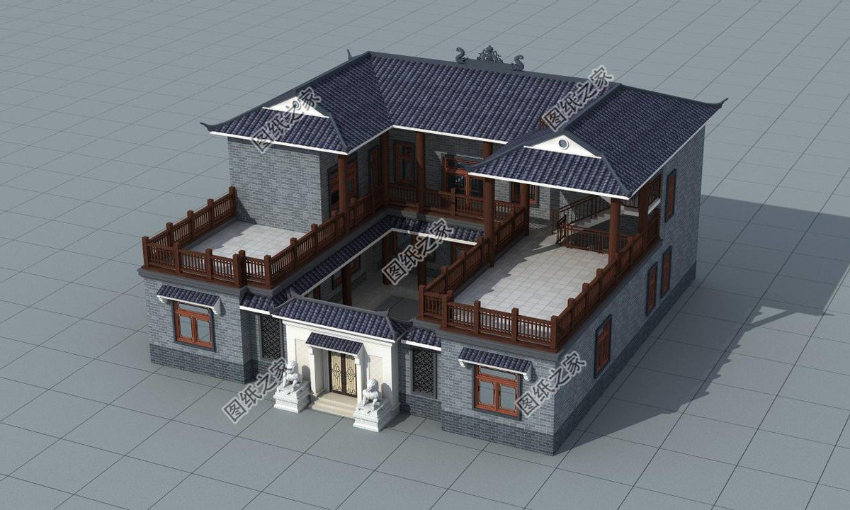 新中式庭院住宅設計，色彩搭配簡潔樸素，中式特色融合很好