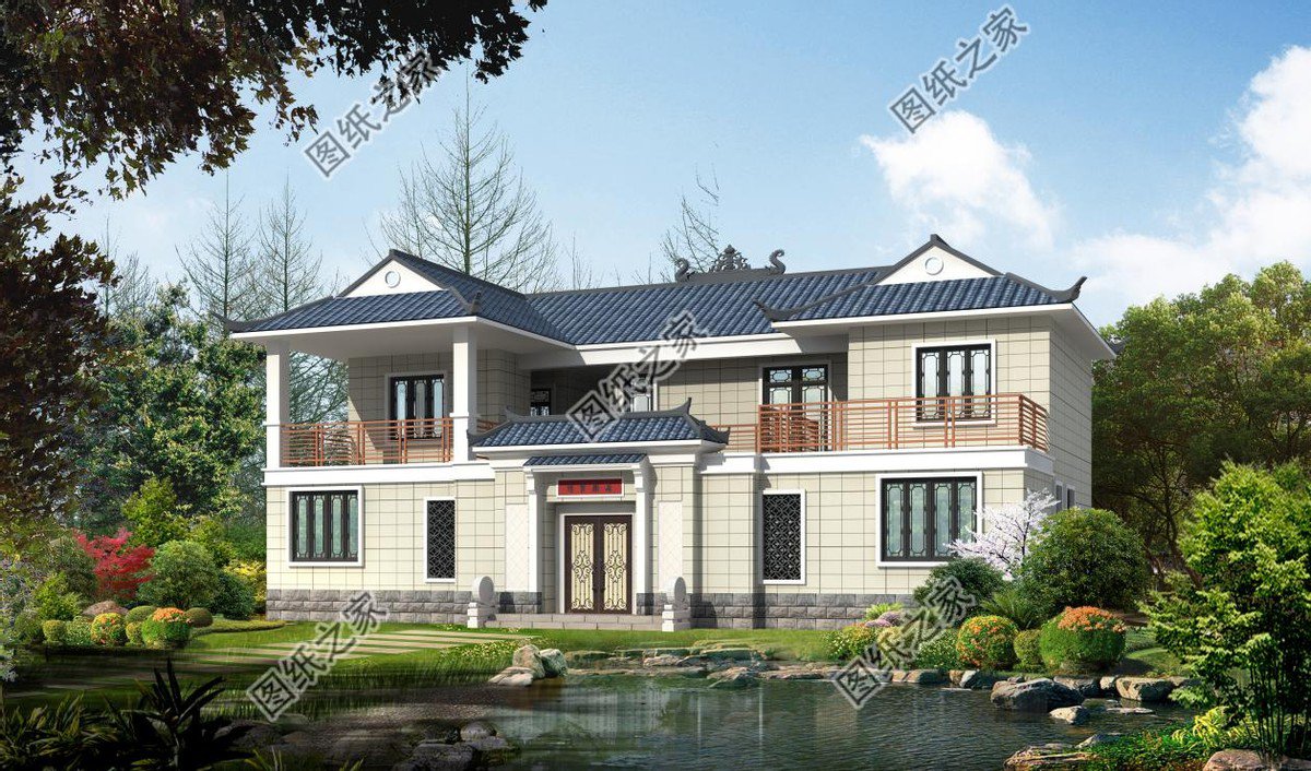 新中式庭院住宅設計，色彩搭配簡潔樸素，中式特色融合很好