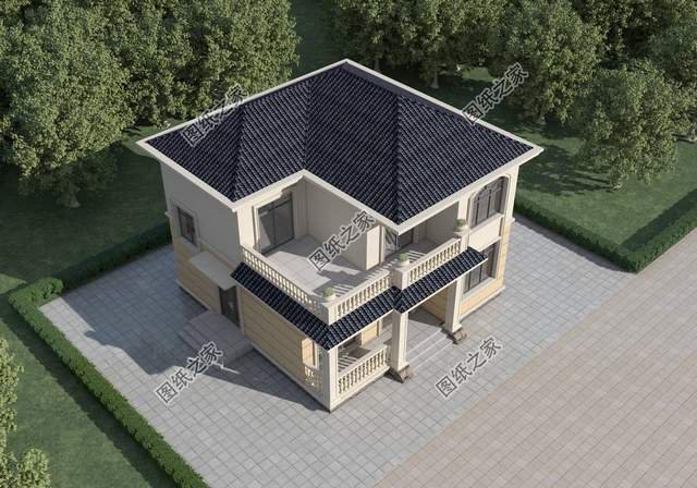 簡約二層別墅，占地不到百平，外觀簡潔適合小戶型建造