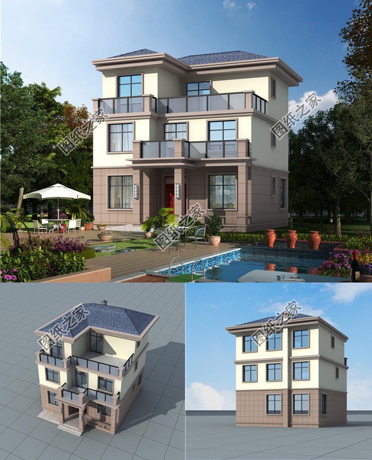 農村三層別墅設計圖，外觀建造整體風格簡約卻透露著十足的設計感