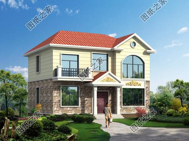 帶文化石的農村別墅設計，色彩多樣外觀給你營造出炫彩的舒適生活