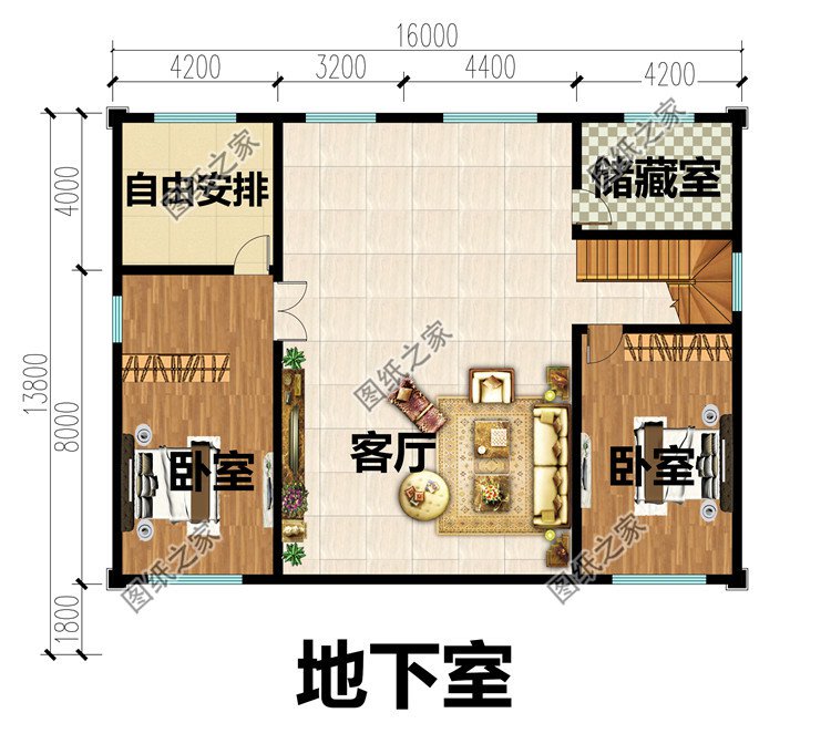 帶地下室的一層別墅設計圖地下室