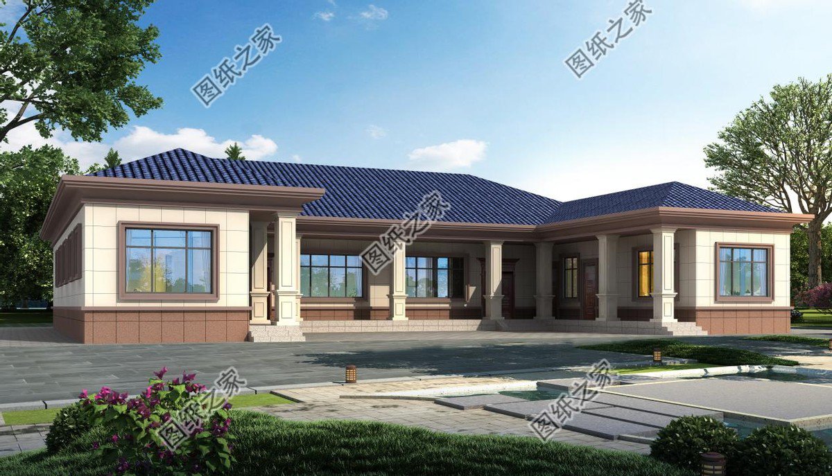 一層合院農村別墅設計，一家人住在一起，非常有氣氛