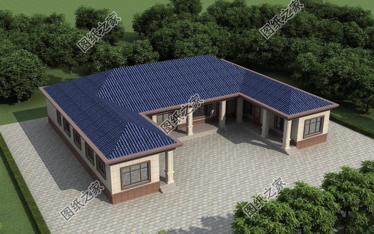 一層合院農村別墅設計，一家人住在一起，非常有氣氛