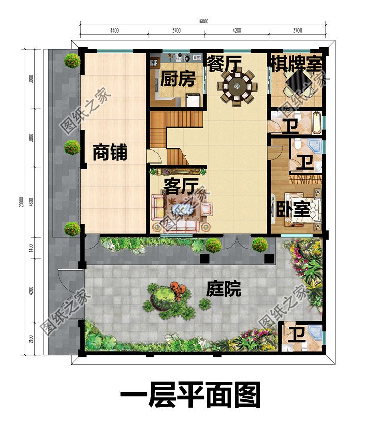 一層一半商鋪一半住宅的二層別墅設計圖