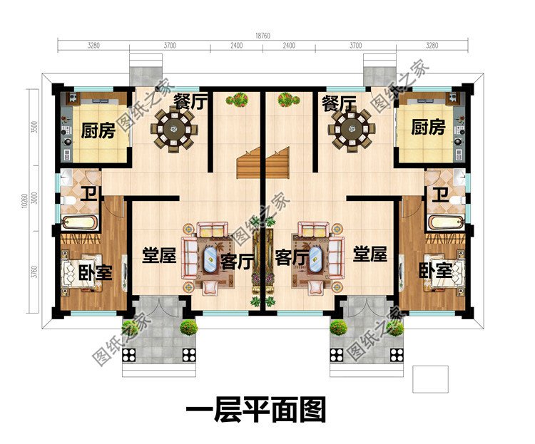 18.76x10.26米農村三層歐式雙拼別