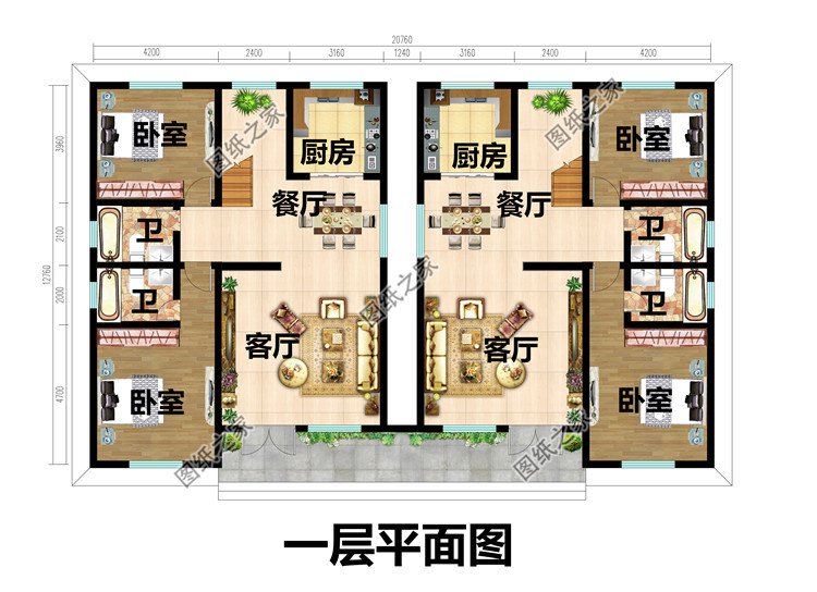 二層新中式雙拼別墅設計圖