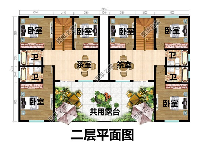 二層新中式雙拼別墅設計圖