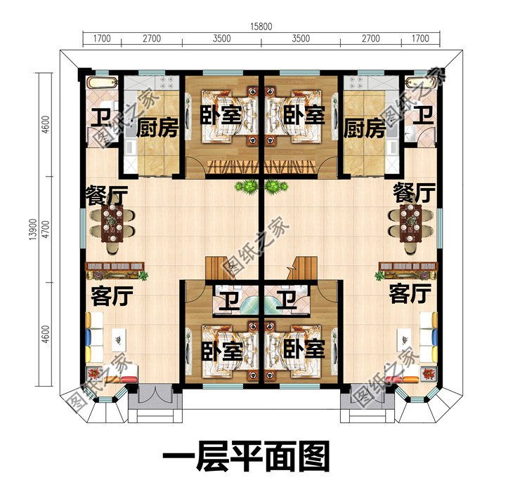 農村三層雙拼別墅戶型圖設計圖