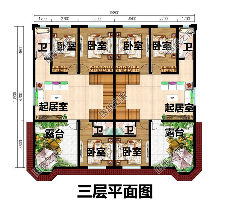 農村三層雙拼別墅戶型圖設計圖