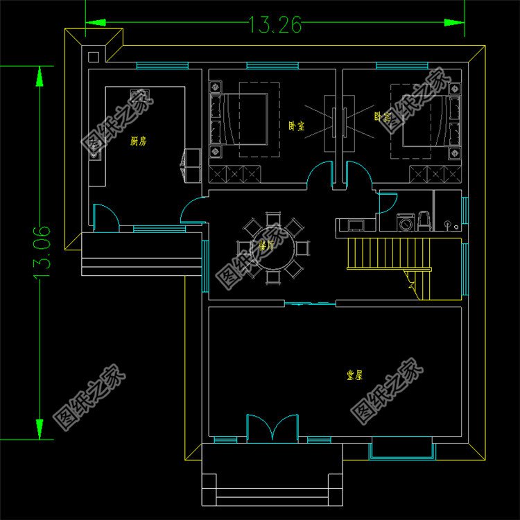 農村帶配房二層樓效果圖方案一層