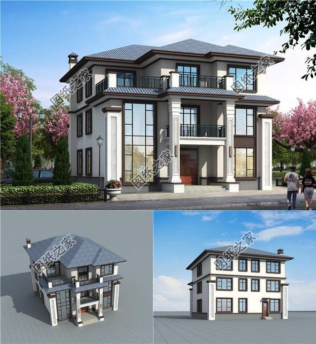 鄉村三層自建房設計，超大的落地窗，這個外觀很難不愛啊