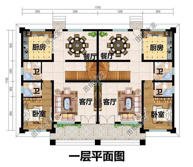 雙拼農(nóng)村別墅設計，一宅兩戶生活空間互不干擾，親情漸漸升溫