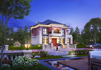 13米乘10米兩層新中式農村別墅自建房戶型圖，外觀時尚