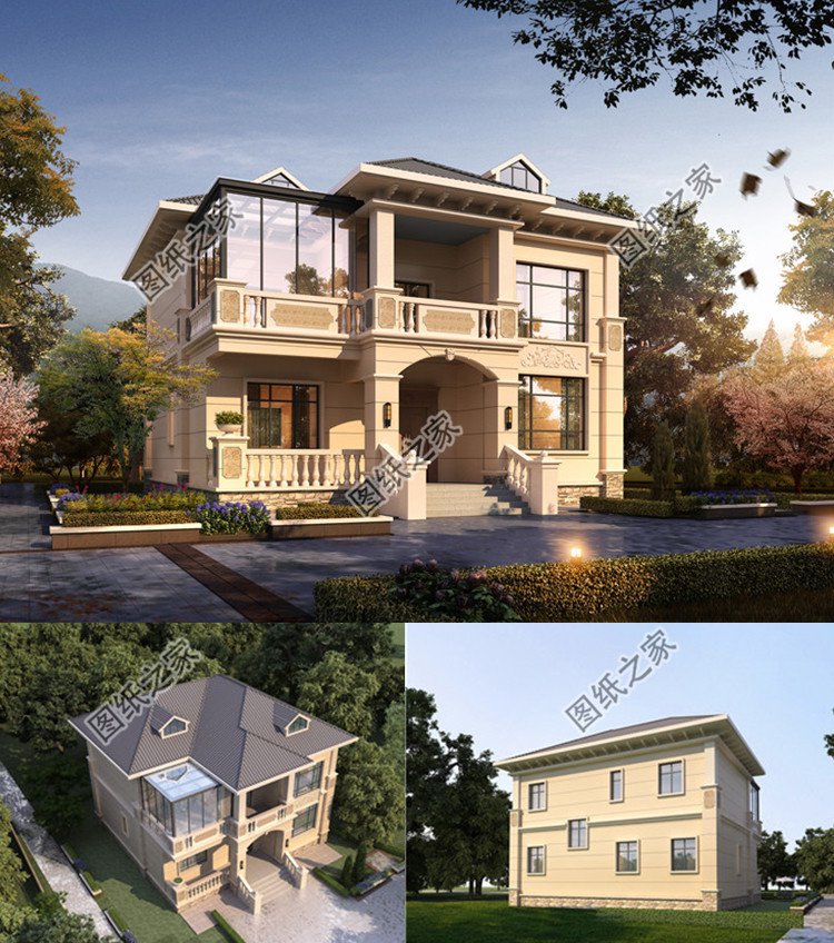 帶露臺(tái)陽光房二層建房別墅效果圖