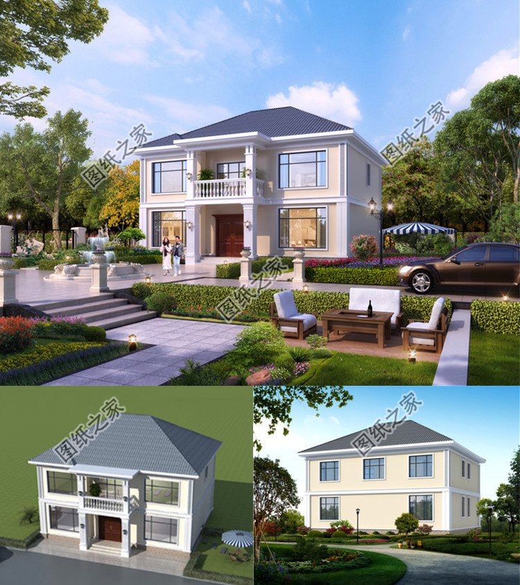 14x12.5米二層農村別墅設計圖效果圖