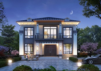 造型對(duì)稱的簡約二層別墅設(shè)計(jì)圖紙，戶型布局好，13x13米5室2廳