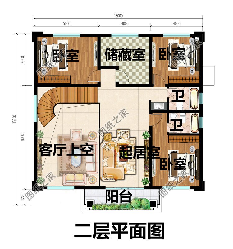 對稱簡單二層別墅二層