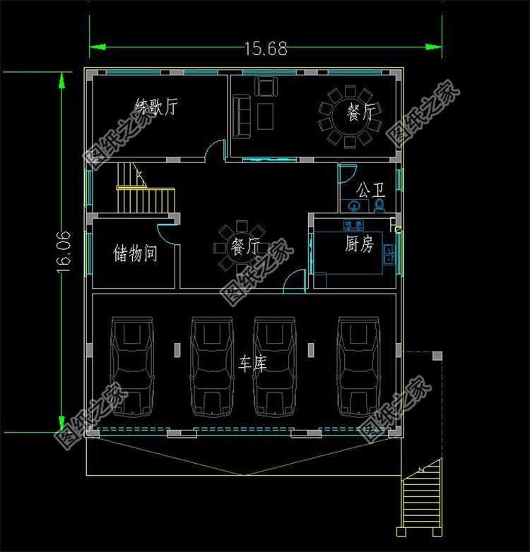 帶車庫架空層的農村別墅布局1