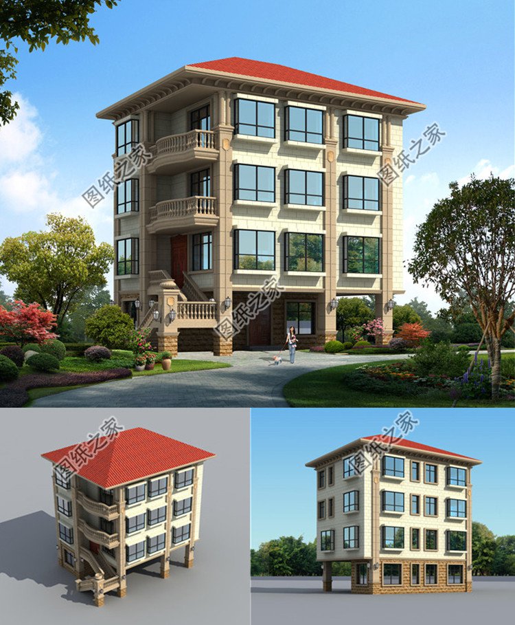 帶架空層的四層別墅效果圖