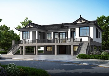 架空層的一層三合院別墅設計圖紙，這樣設計太贊了